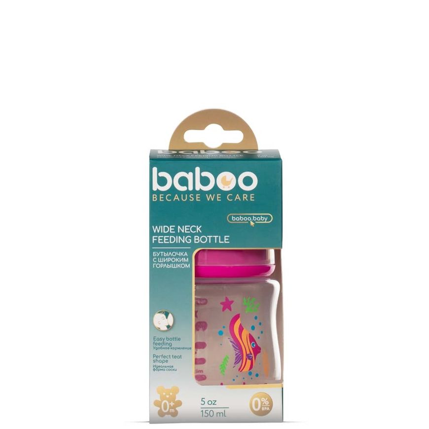 Магазин взуття Пляшечка для годування BABOO 3-113 Антиколікова, 150 мл, рожева, Sea Life, 0+ місяців