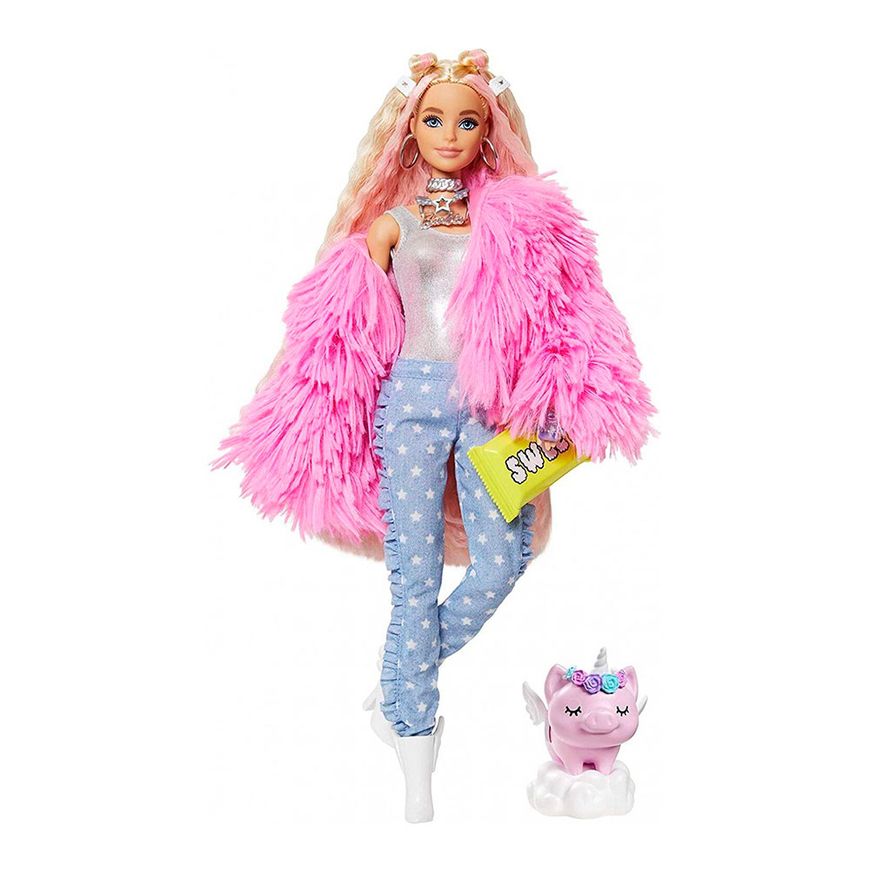 Магазин взуття Лялька Barbie "Екстра" у рожевому пухнастому жакеті GRN28 (887961908480)